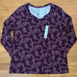 Croft & Barrow The Classic Tee Women’s XL Floral Print Vneck Casual Shirt New